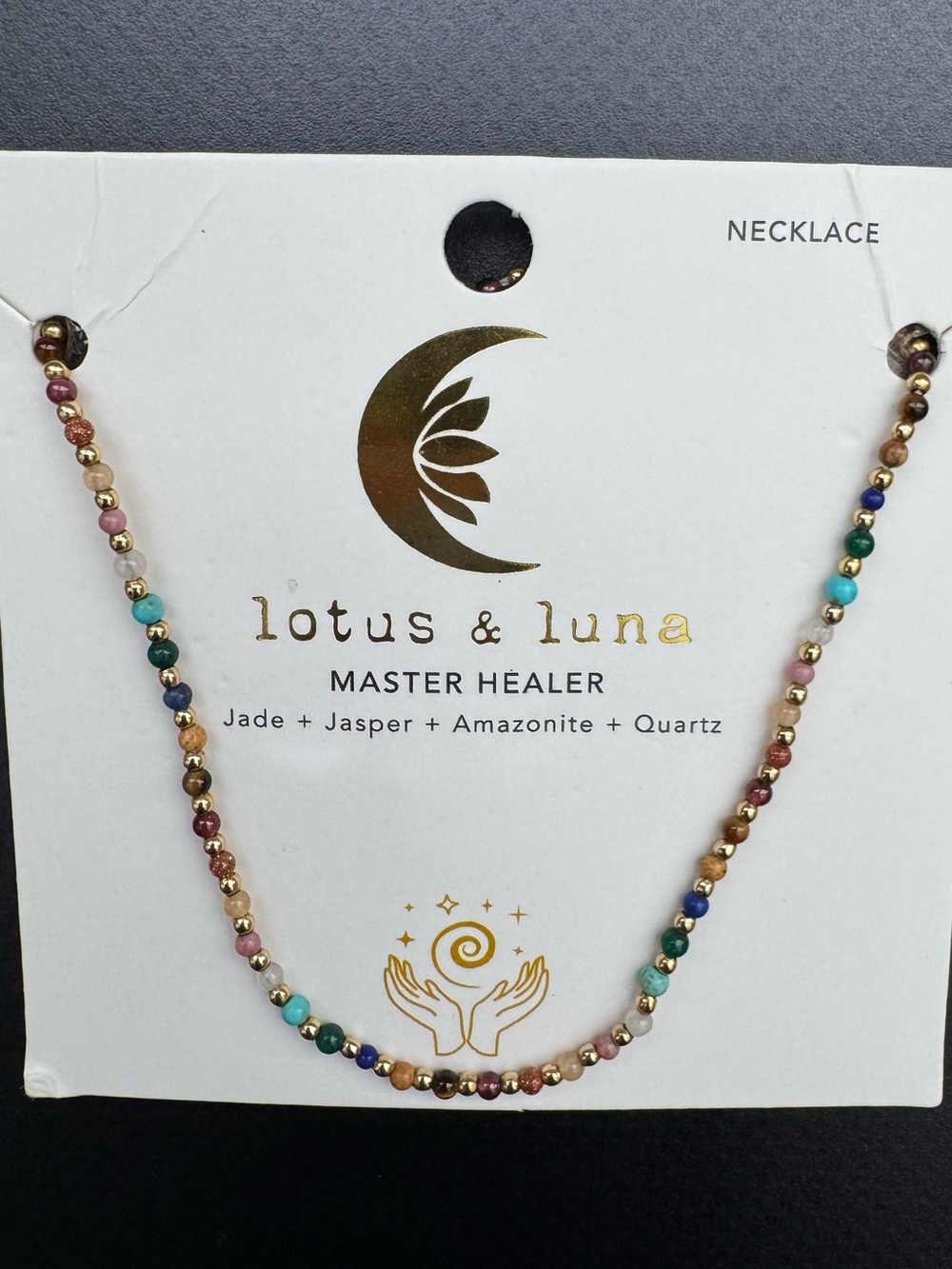 lotus & luna Master Healer 2mm Healing Necklace - Gold and Multi-colored Stones